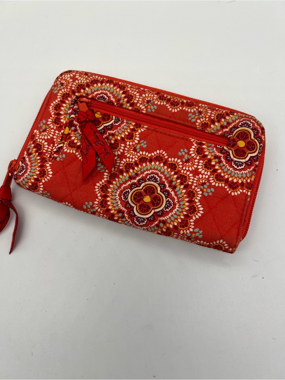 Vera Bradley Quilted Zip Wallet in Bright Red Floral Medallion
